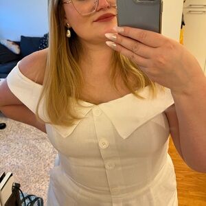 Reformation Adriel White Linen Midi Off the Shoulder Dress - size 12